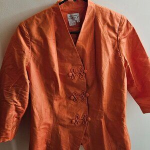 Beautiful 100% Silk Orange with Green Shift Evening Jacket Size 12